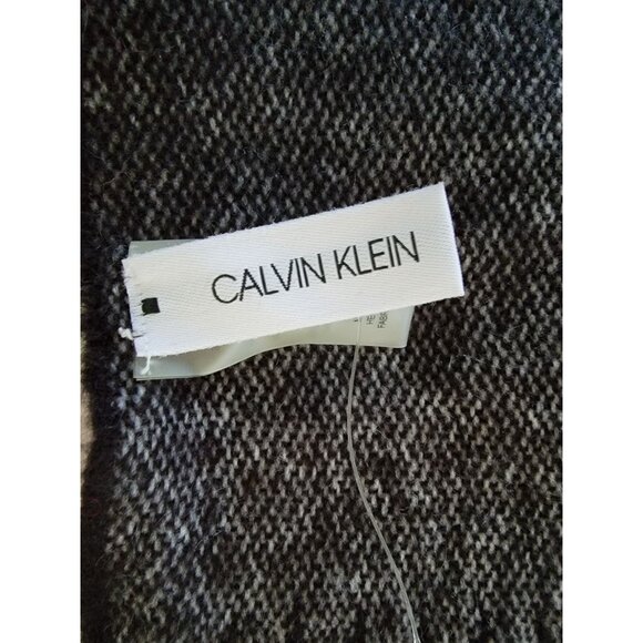 Calvin Klein Striped Acrylic Scarf With Fringe Detail In Plum Black & White - Picture 5 of 7